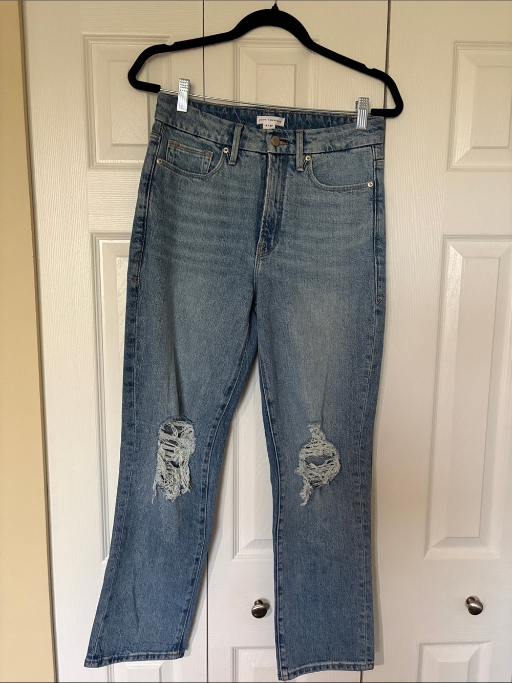 Good American Good 90s Distressed High Rise Straight Leg Jeans 4/27